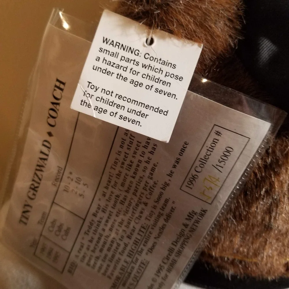 Sandlot Cubs Tiny Grizwald Baseball Coach Bear Plush Animal 20